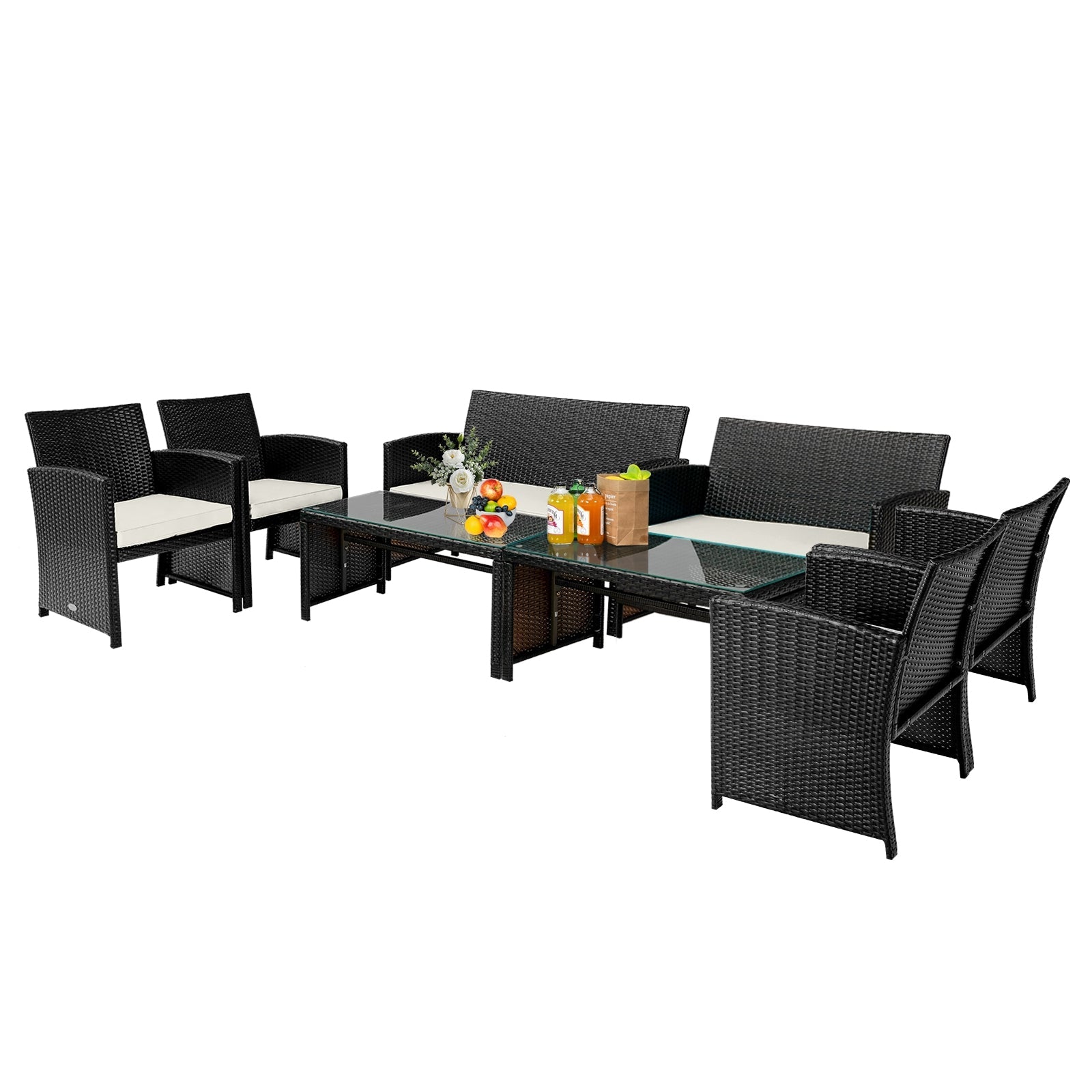 4 Pieces Patio Rattan Cushioned Furniture Set with Coffee Table-White